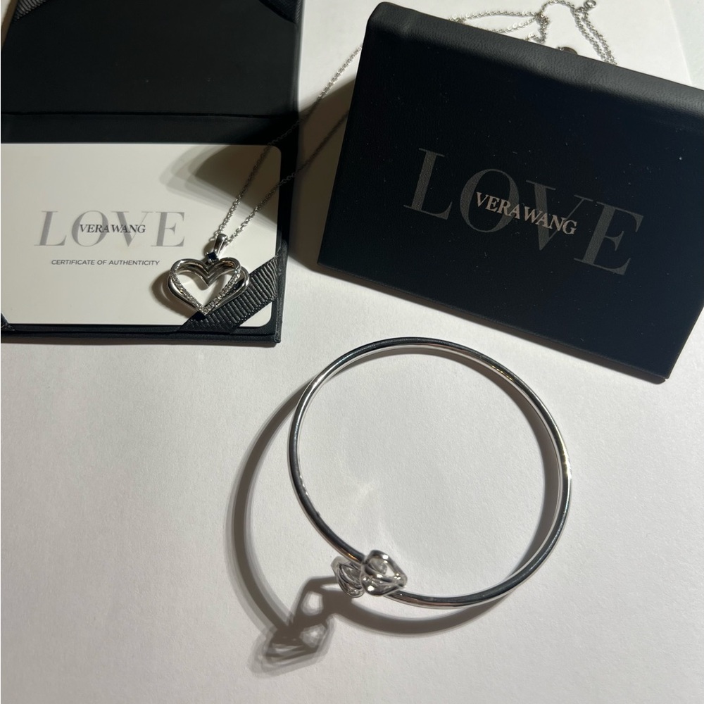 Vera Wang Silver Heart Necklace and Bracelet Set